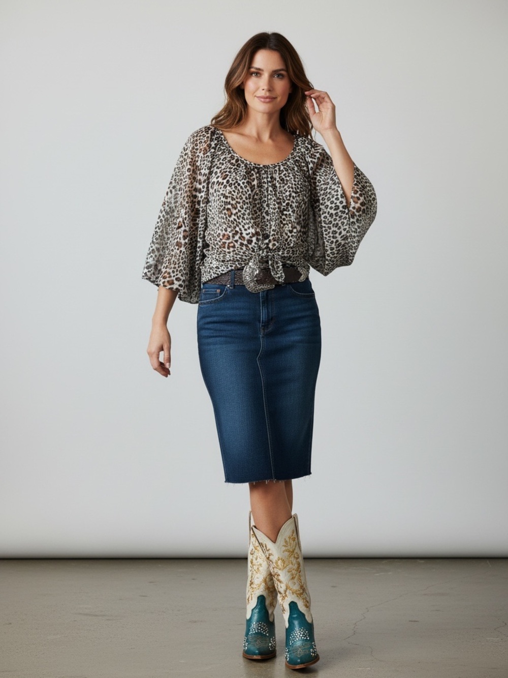 Gianni Bini Leopard Batwing Tie Front Relaxed Blouse